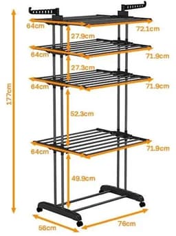 Uitschuifbaar Droogrek met 5 Niveaus – 177×76×56 cm | Extra Ruim, Stevig & Verrijdbaar — thumbnail 2