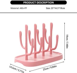 Droogrek voor babyflessen - Flessendroogrek - Draagbaar flessenrek - Uitneembaar - Droogrek met lekbak - Geschikt voor zuignappen, bekers en babyflessen en accessoires - Roze — thumbnail 2