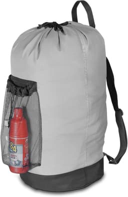 Rugzak waszak, wasrugzak met schouderbanden en netvakken, reistas voor buitensporten, duurzame nylon wasmand met trekkoordsluiting, waterdichte opbergtas voor universiteit, reizen, wasserette, appartement, grijs — thumbnail 1
