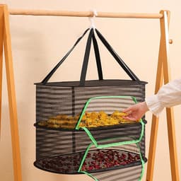 Fruit droogrek van gaas - Opvouwbaar ophangnet voor groenten en vlees - Draagbare lichtgewicht houder - ruimtebesparende organizer voor buiten - duurzaam multifunctioneel accessoire - Dubbele laag - 1 stuk(zwart) — thumbnail 3