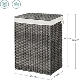 Wasmand – Handgeweven – Met deksel – 90 L – Polyrotan – Grijs — thumbnail 3