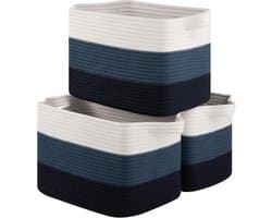 Opbergmand voor het organiseren, gevlochten manden voor opslag, rechthoekige decoratieve manden voor planken, kasten, speelgoed, boeken, kinderkamerorganizers - verpakking van 3 (blauw met kleurverloop)