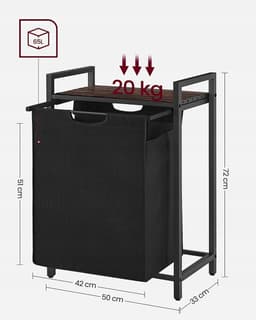 Wasmand 65 L - Zwart met Rustiek Blad, Opbergmand voor Wasgoed, Handdoeken of Speelgoed, 50x33x72 cm, Industriële Stijl — thumbnail 4