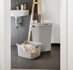 Rotho Country Wasmand 55L Antraciet met Deksel en Handvaten - Rotan Look - Kunststof - Ideaal voor Slaapkamer en Badkamer — thumbnail 5