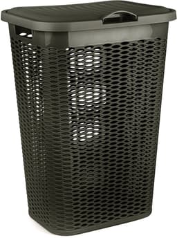 Wasmand Ventilation - met deksel - 2x - wit en bruin - 50 liter - 61 x 43 cm — thumbnail 2