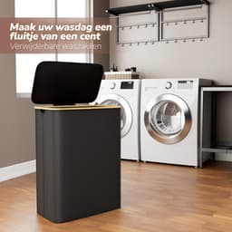 Wasmand 140 Liter met Deksel – 3 Vakken Was Sorteerder – Zwart – Grote Wasmand voor Gezin – IN-HOMEXL Modena — thumbnail 5
