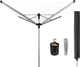 Brabantia Lift-O-Matic Advance Droogmolen - 60 m - met Metalen Grondanker - Beschermhoes en Wasknijpertasje - Metallic Grey — thumbnail 1