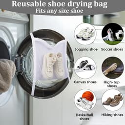 Shoe Dryer Bag - Laundry Dryer Bags - Witte Polyester Herbruikbare Honeycomb Sneaker Wasnet - Mesh Zak met Ritssluiting voor Meeste Drogers en Wasmachines - Schoenen Kleding 40X30CM — thumbnail 3
