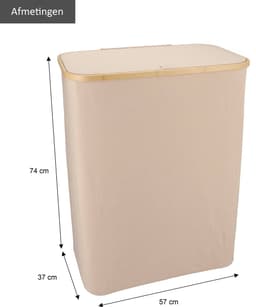 KROMS Wasmand 3 vakken - Zand - 160L - Extra groot model - Inclusief NL & EN Labels – Wassorteerder bamboe - Laundry basket - Wasmand met deksel - Opvouwbaar — thumbnail 3