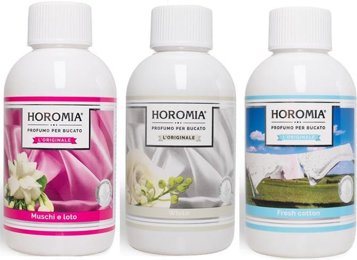 Wasparfum Horomia | set 3 x 250 ml Muschi e loto, White, Fresh cotton — afbeelding 1