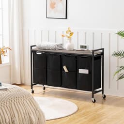 Wasmand - vuile wasmand - opslag met 4 vakken - 4 x 39,8 l - plank - 4 afneembare zakken van Oxford-stof - metalen frame EBG04XY01 — thumbnail 5