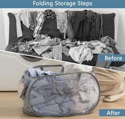 Wasmand - 2 Stuks - Opbergmand - Multifunctionele - Opvouwbare - Met Handvat - Compact En Handig - Reizen En Kleine Ruimtes - Reis Accessoires - Vakantie Benodigdheden - Voor Kinderkamer/Camping, Reizen En Bijkeuken - Grijs - 36 x 36 x 58 cm — thumbnail 1