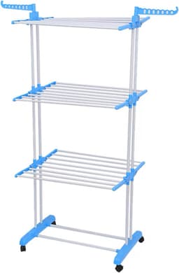 Droogrek - Wasrek - Droogrek inklapbaar - Droogtoren - Opvouwbaar - 170 CM - 3 lagen - Blauw - Incl. wielen — thumbnail 2