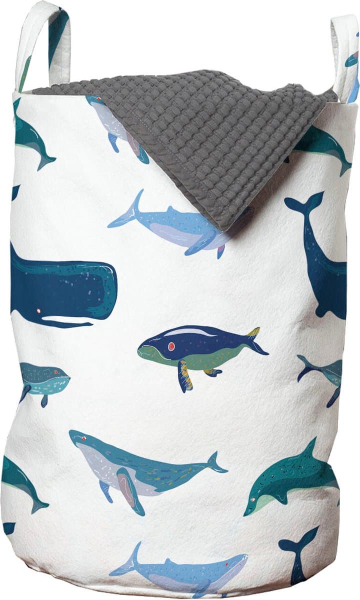 New Bed, Kinder Wasmand met Oceaan Thema en Walvissen, Opbergmand kinderkamer met Handvatten en Koordsluiting, Speelgoedmand kinderen - Speelgoedkist- Wasbox - 33 x 48 cm — afbeelding 1