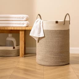 Gevlochten mand, opbergmanden van katoenen touw, grote katoenen mand, wasmand voor deken, kinderspeelgoed, mand L, wasmand voor kinderkamer. — thumbnail 3