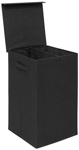 5Five Eureka sorteer wasmand - 2x - 74 liter - zwart - 37 x 37 x 60 cm - MDF/Polyester stof - met afsluitklep — thumbnail 3