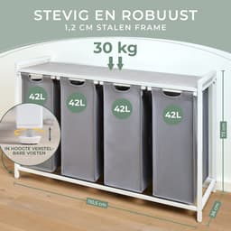 Blumtal Wasmand met 4 vakken - Wasmand met betonlook plank - Metalen frame - Wasmand met poten - Wit en grijs — thumbnail 2