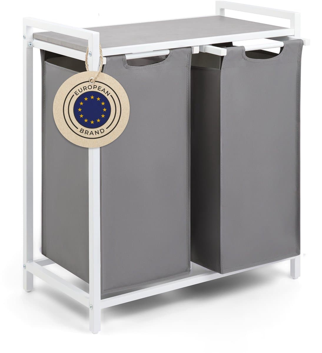 Blumtal Wasmand met 2 vakken - Wasmand met betonlook plank - Metalen frame - Wasmand met poten - Wit en grijs — afbeelding 1