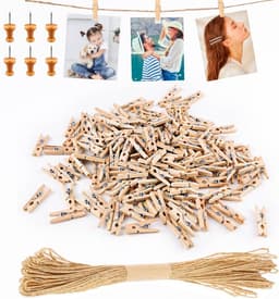 150 Houten Knijpers met Jute Touw voor Fotomuur en Decoratie — thumbnail 1