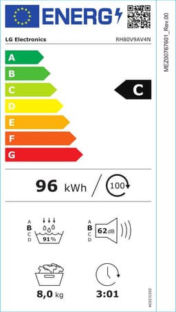 LG RH80V9AV4N -  Warmtepompdroger - 8 kg - 62 dB - Energielabel A+++ — thumbnail 2