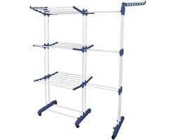 PIPIPOXER-Uitschuifbare Droogtoren-Droogrek – Inklapbaar Wasrek – Uitgerust met Wieltjes-Blauw + Wit