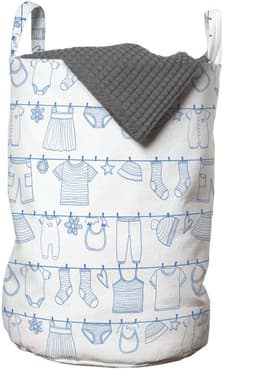 ABAKUHAUS kleuterschoolwaszak, babykleding drogen, wasmand met handvatten en trekkoord voor wasserettes, wit en blauw — thumbnail 4