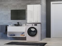 Wasmachinekast voor de Badkamer - Compacte Wasmachine-ombouwkast Breed 64 cm Hoog 90 cm Wit Glans — thumbnail 3