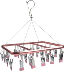 Sock Dryer Aluminum 32 Pegs Sock Hanger for Clothesline Clothes Drying Rack with Windproof Hook - Pink — thumbnail 1
