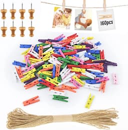 168 Stuks Mini Houten Knijpers voor Foto's met Jute Koord - Ideaal voor Bruiloft Decoratie en DIY Fotowand — thumbnail 1