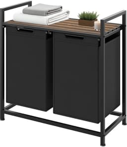 tectake® Wassorteerder - Wasmand met 2 vakken en deksel - Industriële stijl - Uittrekbare vakken - In hoogte verstelbare kunststof voetjes - Wasbox - Waskorf - 34x74x72cm — thumbnail 1