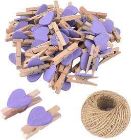 50 Stuks Houten Mini Wasknijpers Hartvormig voor Foto's Ophangen DIY Knutselen Decoratie — thumbnail 1