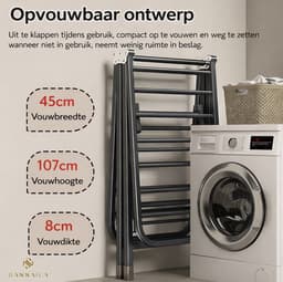 Sannaila Inklapbaar Droogrek – 10-18 Meter Drooglengte – Verstelbaar Design - Zwart — thumbnail 3