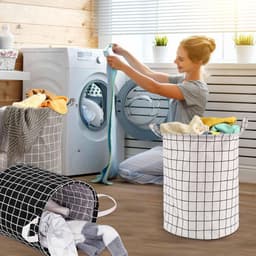 Katoenen Wasmand - Opvouwbaar - Handvat - 40 liter - Multifunctioneel - Slaapkamer Badkamer - 35 x 43,5 cm - Ronde - Set van 3 — thumbnail 4