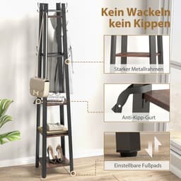 Kledingrek - 4 Lagen + 8 Haken + 4 Planken - Vrijstaand + Industrieel - Metaal & Spanplaat - Bruin — thumbnail 4
