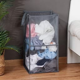 Wasmand - Mesh Wasmand - Waszakken - Draagbare Opvouwbare Mand - Wasmand Zwart - Dubbellaags Gaas Handvatten - Perfect voor Wasgoed - Kinderkamer - Studentenhuis - Reis - Feestdecoratie - Kerst （33x33x66cm） — thumbnail 5