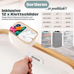 Wasmand met deksel en 3 uitneembare waszakken, 2 vakken, opvouwbaar, 170 liter, wasbox, wassorteerder — thumbnail 3