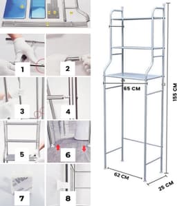 Wasmachinerek van roestvrij staal, ruimtebesparend, met 3 planken, waterdicht rek, in hoogte verstelbare poten. — thumbnail 5