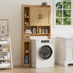 Waskast met 2 Deuren en Verstelbare Planken - Voor Wasmachine en Opslag in Badkamer — thumbnail 3