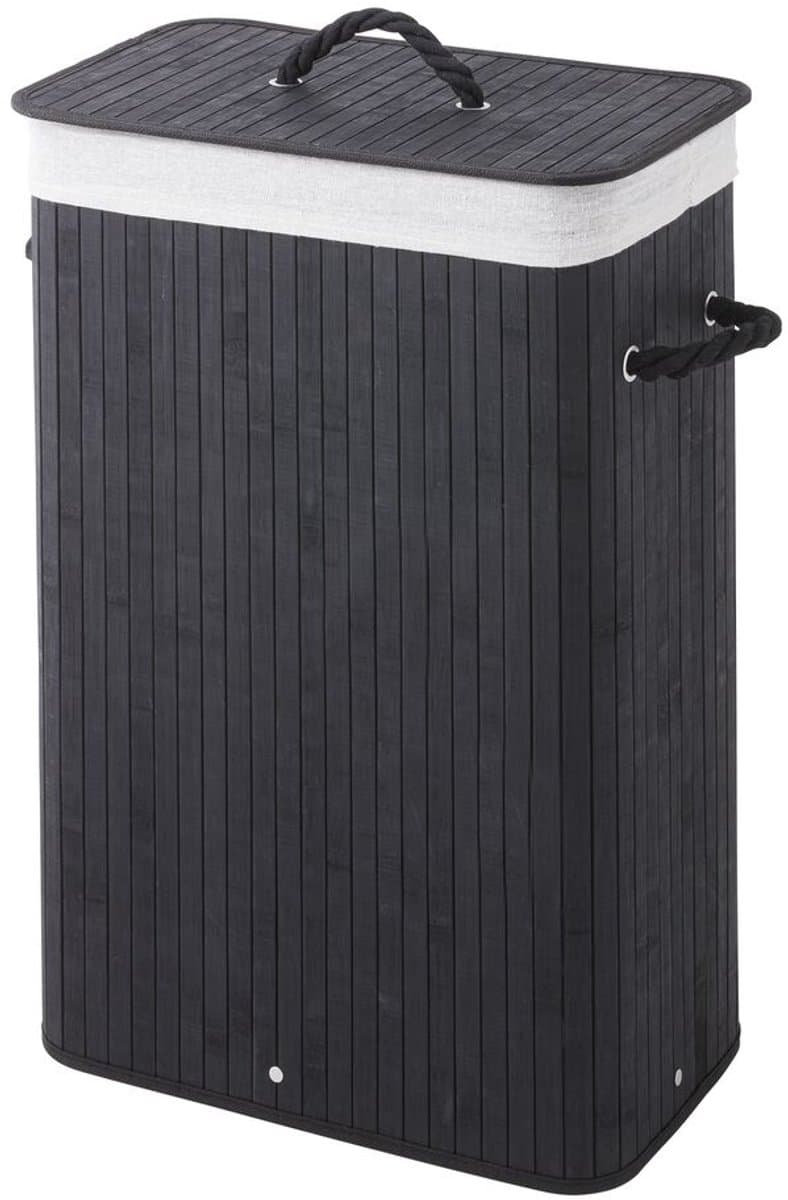Sealskin Bamboo – Bamboe Wasmand met Deksel - Wasbare katoenen waszak - Handvatten - 56 Liter – afmetingen 60 x 40 x 23,5 cm - Zwart — afbeelding 1