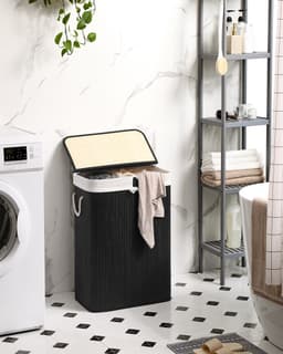 SONGMICS - Wasmand - Wasmand met 2 Vakken - Bamboe - Opvouwbaar met Uitneembare Waszak — thumbnail 4