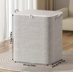 Grote Opvouwbare Wasmand – 71×61×50 cm – Met Deksel en Handgrepen – Opbergmand / Opbergtas / Wasmand – Grijs Patroon H4.4 — thumbnail 1