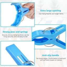 Wasknijpers voor Strandhanddoeken en Zwembadstoelen - Set van 6 - Plastic Handdoekklemmen - Anti-wegwaaien Clips — thumbnail 3