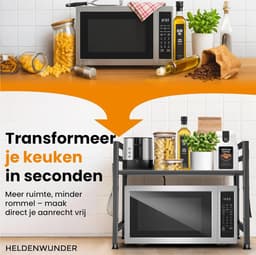 Magnetronrek (2 standen) – zwart – hoge stabiliteit met antislip en rubberen voetjes – in hoogte en lengte verstelbaar magnetronrek van 40–64 cm – inclusief gereedschap, handleiding en 8 haken — thumbnail 4