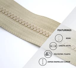 10x Scheidbare Ritssluiting voor Jassen en Tassen - 70 cm - Beige - Maat 5 — thumbnail 4