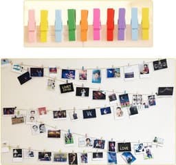 Houten Waslijnklemmen Kleurrijk - 100 Stuks Mini Knijpers met 100m Jute Touw voor Foto's en Decoratie — thumbnail 5