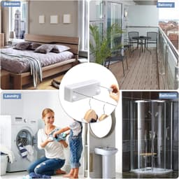 JeiibrZui Uitschuifbare Waslijn - Droogrek Voor De Badkamer - Tot 4,20 M Uittrekbaar/Weerbestendig - 1 Stuk - Wit — thumbnail 2