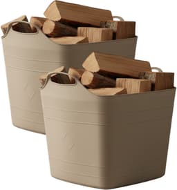 Excellent houseware flexibele kuip / emmer - 2x - beige - 25 l - kunststof - 40 x 35 cm - met handvatten — thumbnail 1