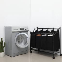 Bobbel Home - Wasmand op Wieltjes met 4 Uitneembare Vakken - 140L - Zwart — thumbnail 1