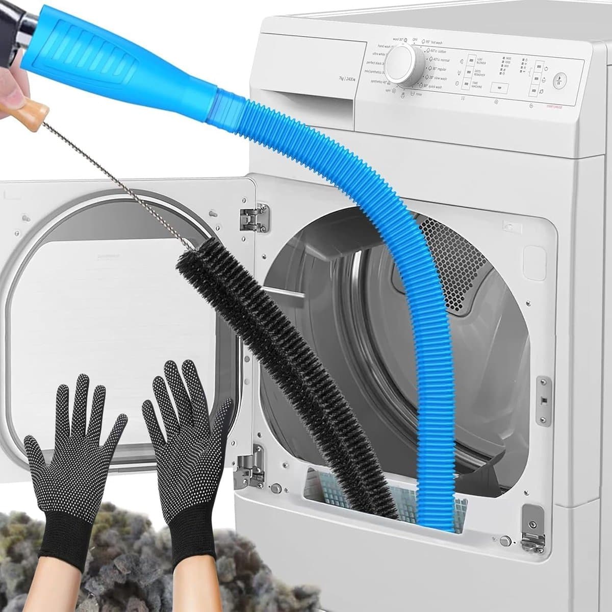 Droger Ventilatie Reiniger - Wasdroger Schoonmaakset - Verstopte Ventielen Vrij - Flexibele Lintborstel - Verstelbare Lengte - Blauw — afbeelding 1