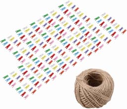 Allecto Plus - Mini Wasknijpers 200 Stuks voor Foto's en Knutselwerk - Inclusief 1 Rol 50 Meter Jute Touw - Houten Mini Knijpers Clips - Creatief DIY Materiaal — thumbnail 4